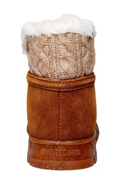 A cable-stitch colllar and plush faux-fur lining keep things extra cozy in this water-resistant slipper-bootie set on a durable indoor/outdoor rubber sole. 1 1/4" platform Removable insole Water resistant Leather and textile upper/polyester faux-fur lining/rubber sole Imported Cozy Winter Boots For Cold Weather, Warm Cozy Boots For Cold Weather, Cozy Warm Boots For Cold Weather, Casual Brown Boots With Plush Lining, Casual Boots With Plush Lining For Cold Weather, Cozy Winter Boots With Plush Lining, Comfortable Winter Boots With Faux Fur Lining, Cozy Cold Weather Boots With Round Toe, Warm Cozy Winter Booties