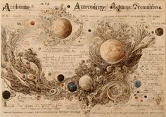 an old book with many different planets on it