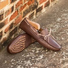 Custom Driver in Dark Brown Painted Calf with Camel Suede Mens Driving Loafers, Goodyear Shoes, Custom Design Shoes, Driving Moccasins, Driving Loafers, Shoe Tree, Free Shoes, Driving Shoes, Handmade Shoes