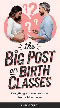 the big post on birth classes is shown with two people talking to each other and question marks