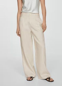 Darts lyocell trousers - Women | Mango USA Chic Linen Bottoms With Patch Pockets, Chic Linen Bottoms With Welt Pockets, Chic Linen Pants With Pockets, Modern Linen Wide Leg Pants For Workwear, Business Casual Linen Wide Leg Pants, Elegant Viscose Pants With Pockets, Wide-leg Linen Pants With Patch Pockets, Chic Linen Workwear Bottoms, Modern Linen Bottoms For Workwear