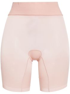 pink sheer finish stretch-design medium coverage seamless elasticated waistband pull-on style Sheer High-waist Nylon Bottoms, Pink Nylon Bottoms With Built-in Shorts, Sheer Short Nylon Bottoms, Sheer Nylon Short Bottoms, Sheer Nylon Shorts, Sheer Solid Nylon Bottoms, Solid Sheer Nylon Bottoms, Stretch Bottoms With Smoothing, Short Shape, Solid Nylon Sheer Bottoms