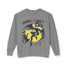 Printed on your fave SUPER SOFT sweatshirts with a relaxed cozy fit. Looking for these to fit oversized? Size up 1-2 sizes.Model has sized up to an 2X for an oversized fit. Material: 100% Ring-spun Cotton. All sweatshirts are printed with OEKO-TEX-certified low-impact dyes. Lastly, Comfort Colors is a proud member of the US Cotton Trust Protocol which means sustainable cotton sourcing that's good for the environment. Care: Machine Wash Cold, Tumble dry low This product is made especially for you as soon as you place an order, please see the banner on the top of our site for current turnaround times. Making products on demand instead of in bulk helps reduce overproduction, so thank you for making thoughtful purchasing decisions! Halloween Streetwear Sweatshirt With Relaxed Fit, Halloween Graphic Print Hoodie With Relaxed Fit, Halloween Graphic Print Relaxed Fit Hoodie, Gray Graphic Print Sweatshirt For Loungewear, Gray Graphic Print Sweater For Loungewear, Oversized Halloween Sweatshirt For Loungewear, Relaxed Fit Sweatshirt With Funny Print For Loungewear, Fall Loungewear Sweatshirt With Screen Print, Oversized Funny Print Long Sleeve Sweatshirt