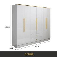 an image of a white and gold wardrobe with drawers in it's measurements chart