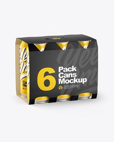 six pack cans of 6 mockup beer on a white background