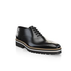 Lightweight Men`s Shoes 47105 | Girotti Black Wingtip Lace-up Shoes With Textured Sole, Modern Black Wingtip Lace-up Shoes, Black Lace-up Oxfords For Galas, Black Leather Oxfords With Pointed Toe, Black Wingtip Dress Shoes With Rubber Sole, Patent Leather Wingtip Lace-up Shoes With Leather Sole, Black Leather Pointed Toe Oxfords, Black Leather Cap Toe Lace-up Shoes, Black Oxfords With Leather Sole And Round Toe