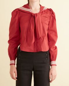 Seafarer Shirt - Red/Cream Fitted Cotton Tops With Sailor Collar, Cotton Sailor Top With Sailor Collar, Classic Red Top With Striped Collar, Cotton Sailor Collar Top For Work, Sailor Collar Tops For Spring Workwear, Fitted Tops With Sailor Collar For Spring, Sailor Top, New York Mens, Sailor Collar