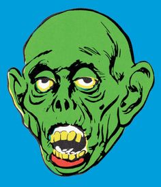 an image of a green zombie face on a blue background