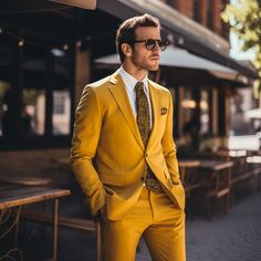 Fashion Men's Suit 2 Piece Set Blazers Pants Classic Business Gentleman Formal Groom Wedding Party on Storenvy Yellow Tailored Suit For Semi-formal Occasions, Summer Wedding Suits Single Breasted, Summer Party Sets With Suit Collar, Summer Groom Suit With Suit Collar, Elegant Summer Groom Sets, Yellow Formal Summer Blazer, Summer Formal Yellow Blazer, Fitted Yellow Suit For Wedding, Classic Yellow Suits For Semi-formal Occasions