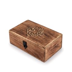 a wooden box with an animal print on the lid