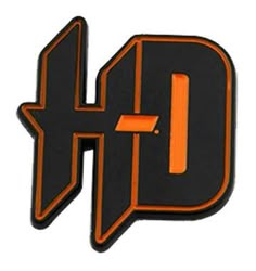 an orange and black arrow with the letter d in it's center on a white background