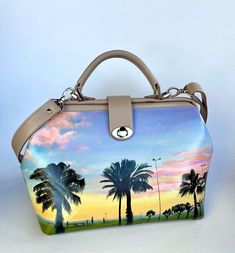 Hand-painted leather doctor handbag, Beige doctor handbag, Women's leather shoulder bag, Strap Travel Bag, gift for her Material: genuine leather, metal hardware, soft tissue lining, high-quality acrylic paint Sizing: height - 9,5" (24cm), length - 12" (30cm), the width - 6" (15cm) Personalization: yes Features of this bag: - Hand-painted with a special blend of durable and waterproof acrylic paints. It is also covered with lacquer to be protected from scratches. - Made of genuine leather + meta Luxury Hand Painted Bags For Travel, Rectangular Hand Painted Travel Shoulder Bag, Luxury Hand-painted Travel Bag, Luxury Hand Painted Travel Bag, Hand Painted Rectangular Travel Bag, Hand Painted Rectangular Bag, Rectangular Hand Painted Travel Bag, Painted Leather Purse, Doctor Style