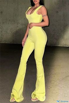 OrcaJump - Chic Solid Backless U Neck Skinny Jumpsuits for Casual Wear Casual Full-length Jumpsuit For Party, Casual Full-length Jumpsuits And Rompers For Party, Yellow Jumpsuit For Party, High Waist High Stretch Summer Jumpsuits And Rompers, High-waist High-stretch Summer Jumpsuits And Rompers, High Waist High Stretch Jumpsuits And Rompers For Summer, Casual Stretch Strapless Jumpsuit For Party, Trendy Stretch Yellow Jumpsuits And Rompers, Trendy Yellow Stretch Jumpsuits And Rompers