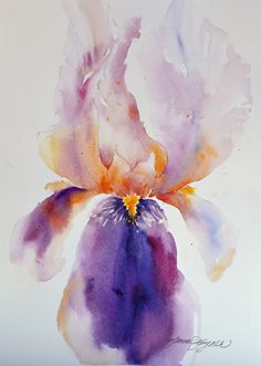 a painting of a purple flower on a white background