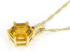 3.58ct Hexagon Citrine With 0.03ct Round Madeira  Citrine 18k Yellow Gold Over Sterling Silver Pendant With 18" Singapore Chain. Measures Approximately 0.69"L x 0.50"W. Lobster Claw Clasp. 2" Extender. Octagon Shaped Citrine Jewelry In Yellow Gold, Yellow Gold Octagon Gemstone Necklaces, Yellow Gold Octagon Jewelry With Birthstone, Octagon Yellow Gold Jewelry With Gemstone Accents, Faceted Yellow Gold Octagon Jewelry, Faceted Octagon Yellow Gold Jewelry, Octagon Citrine Jewelry For Gifts, Yellow Gold Octagon Jewelry With Prong Setting, Octagon-shaped Yellow Jewelry For Gift