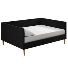 a black and white bed frame with a pillow on the bottom half, in front of a white background