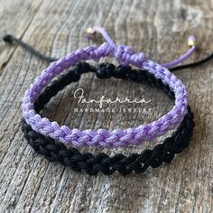 "These lovely bracelets are made with nylon cord. Designed for couples. The \"Hers\" bracelet is purple color and closes to around 6\"inches. It opens to around 9\" inches. The \"His\" bracelet is color black and closes to around 6.5\" inches. It opens to around 10\" These bracelets are perfect for couples. Includes Gift Box if you buy the set." Purple Beaded Friendship Bracelet With Sliding Knot, Adjustable Lavender Bracelet For Gift, Casual Purple Hypoallergenic Bracelets, Adjustable Purple Beaded Bracelets With Sliding Knot, Adjustable Purple Bracelets As A Gift, Adjustable Purple Bracelets For Gifts, Adjustable Purple Bracelet Gift, Casual Purple Bracelets With Sliding Knot, Adjustable Purple Beaded Bracelet