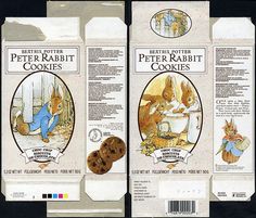 two bags of peter rabbit cookies are shown in this image, with the labels on them