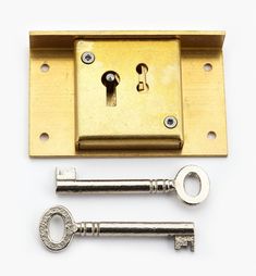 an open door with two keys and a keyhole on the front, side by side