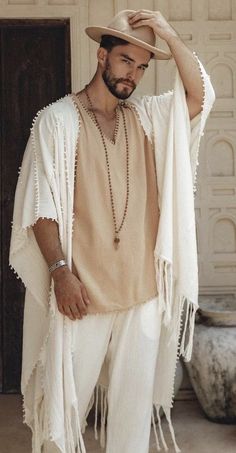 Men’s Bali Outfits, Bohemian Style Clothing Men, Mens Boho Chic Style, Tuluminati Outfit Hombre, Morocco Men Fashion, Cochella Outfits 2023 Men, Tulum Outfits Men, Bohemian Men Outfit, Hippie Outfits Hombre