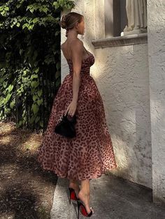 Leopard Print Diamond Spaghetti Strap Midi Dress Golden Atelier Leopard Slip Dress, Cheetah Pattern, Lace Top Dress, Floral Prom Dresses, The Cheetah, Strap Dresses, Midi Sundress, Dress Sleeve Styles, Print Midi Dress