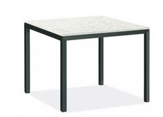 a white table with black legs and a square top, on a white background is shown