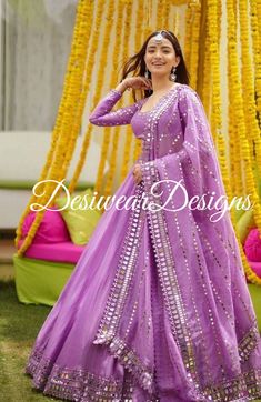 Made to Order/Measurement/Custom Order Lehenga - Color : Lavender - Fabric : Embroidered Georgette  - Fully flared paneled lehenga - Embroidered  Blouse -  Net Dupatta with Gold Border - Drawstring closure with Tassels - - It can be customize in any design or size  PLEASE NOTE: BUYERS ARE RESPONSIBLE FOR ANY CUSTOMS AND IMPORT TAXES THAT MAY APPLY. This is a made to order product. If you opt for 'Made To Measurement Option', we will provide a measurement template and you can share the measurements likewise. If you want to opt for 'Standard Size', Please refer to the size chart provided in the listing. Shipping: Standard Shipping is done by DHL ecommerce and it mostly takes 2 to 3 weeks to deliver after dispatch. Express Shipping is done by DHL express and it mostly delivers within a week a Lavender Zari Work Sets For Wedding, Lavender Zari Work Wedding Sets, Lavender Wedding Sets With Zari Work, Lavender Wedding Set With Zari Work, Lavender Lehenga With Zari Work For Wedding, Lavender Wedding Set With Sheer Dupatta, Lavender Sharara With Sheer Dupatta For Wedding, Lavender Anarkali Sets For Receptions, Purple Floor-length Traditional Wear For Navratri