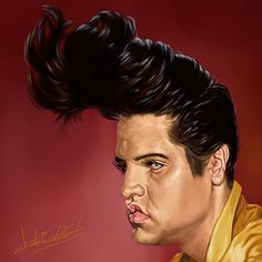 a painting of elvis presley with his hair blowing in the wind