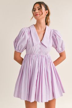 Pinstripe Collared Babydoll Dress Womens Babydoll Dress, V Neckline Dress, Maxi Dress Summer Casual, Casual Short Dresses, Short Casual Dress, V Neck Dresses, Cute Casual Dress, Dress With Collar, Collared Dress