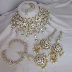 Gold Rodium Polish White and Off White color Necklace in Metal Alloy studded with CZ Diamond, Kundan, Pearl Maroon Necklace, Nath Nose Ring, Violet Necklace, Heavy Earrings, Bridal Fashion Jewelry, Color Necklace, Metal Necklace, Kundan Necklaces, White Necklace