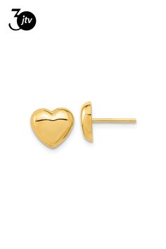 14k yellow gold polished heart stud earrings. Measure approximately 5/16"L x 5/16"W and have post and push back closure. Heart Stud Earrings, Heart Studs, Gold Polish, Heart Earrings Studs, 10k Gold, Yellow Gold, Stud Earrings, Yellow, Gold