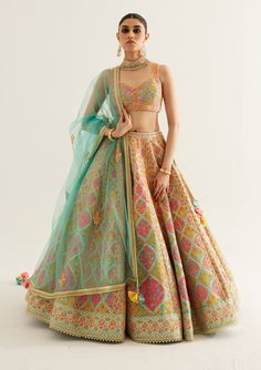 Shyam Narayan Prasad-Capri Blue Gota Embroidered Lehenga Set-INDIASPOPUP.COM Bridesmaid Chaniya Choli, Mysore Silk Lehenga, Grand Indian Dresses, Sangeet Outfit Bridal Indian Weddings, Simple Wedding Wear, Lehenga Non Bridal, Ghagra Designs, Multicolored Lehenga, Multicolor Lehenga