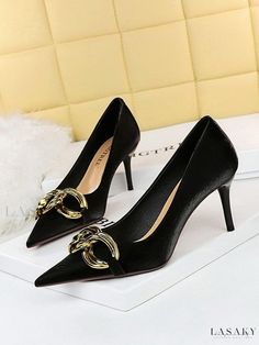 Lasaky - Elegance Defined Metal Trimming Heels Types Of Heels, Black Stilettos, Nude Pumps, Super High Heels, Shoe Covers, Pointed Toe Shoes, High Heels Stilettos, Black 7, Formal Shoes