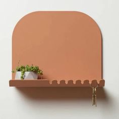 a potted plant sitting on top of a shelf next to a pair of keys