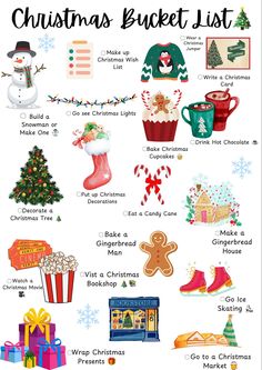 christmas bucket list with pictures and words