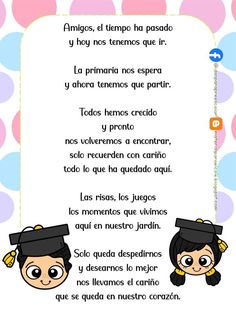 a spanish poem with two girls wearing graduation hats