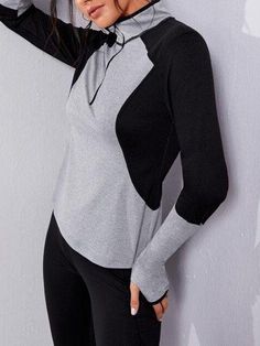 📦FREE Shipping on orders over $60 Color: Multicolor Color: Multicolor Pattern Type: Colorblock Neckline: Stand Collar Length: Regular Details: Zipper Sleeve Length: Long Sleeve Season: All Sheer: No Material: Polyester Composition: 90% Polyester, 10% Spandex Fabric: High Stretch Sports Sweatshirt, Sports Sweatshirts, Thumb Holes, Spandex Fabric, Half Zip, Stand Collar, Color Blocking, Two Tone, Black And Grey