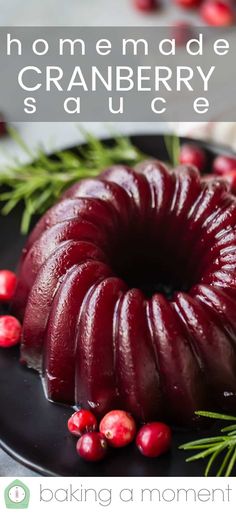 a cranberry sauce bundt cake on a black plate