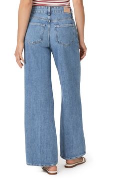 Weekend-ready wide-leg jeans get casual-chic style from a tie at the high waist and medium-wash PAIGE Vintage denim with a soft, broken-in feel. 31" inseam; 24" leg opening; 11" front rise; 15" back rise (size 29) Zip fly with button and drawstring closure Five-pocket style 60% cotton, 40% lyocell Machine wash, tumble dry Imported High Rise Flare Jeans In Medium Wash For Work, High Rise Flare Jeans For Work, Light Wash Wide Leg Flare Jeans For Work, Wide Leg Light Wash Flare Jeans For Work, Medium Wash Wide-leg Flare Jeans For Work, Trendy Mid-rise Medium Wash Wide Leg Pants, Wide-leg Jeans For Work In Medium Wash, Spring Full Length Flare Jeans In Rigid Denim, Spring Full Length Rigid Denim Flare Jeans