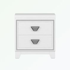 a white nightstand with two drawers sitting on it's sides and one drawer open