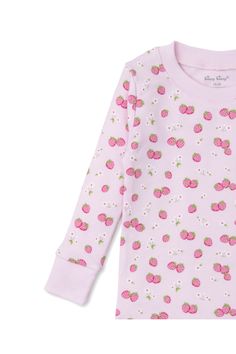 Spring 2024 Pink Cotton Sleepwear For Fall, Playful Tops For Spring Loungewear, Playful Spring Loungewear Tops, Long Sleeve Cotton Tops With Strawberry Print, Long Sleeve Tops With Strawberry Print For Spring, Long Sleeve Strawberry Print Spring Tops, Kissy Kissy, Spring 2024, Pajama Set