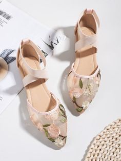 Floral Embroidery Mesh Flats Embroidery Flats, Kasut Wanita, Mesh Flats, Bridal Flats, Floral Flats, Wedding Shoes Flats, Wedding Flats, Ankle Strap Flats, Women Flats