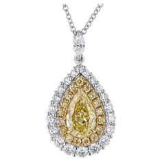 Yellow Diamonds, Halo Pendant, Pear Diamond, Diamond Halo, Yellow Diamond, White Diamonds, Timeless Classic, Halo Diamond, Pear Shaped