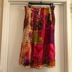 Boho Skirt Perfect For The Music Festival Or Beach Waist 14.5 Stretches To 18 Casual Multicolor Cotton Skirt, Casual Multicolor Beach Skirt, Casual Multicolor Skirt For Beach, Casual Multicolor Skirt For The Beach, Casual Multicolor Relaxed Skirt, Multicolor Lined Skirt For Beach, Multicolor Long Skirt For Vacation, Multicolor Casual Skirt For Vacation, Casual Multicolor Lined Skirt