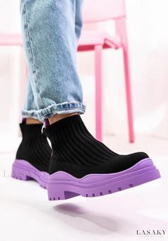 Lasaky - Candy-colored High-Elasticity Knitted Boots with Thick Sole and Boot Socks Women Socks Fashion, Goth Boots, Popular Boots, Casual Wedges, Sneakers And Socks, Orthopedic Shoes, Winter Chic, Knit Boots, Socks Sneakers