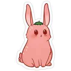 a pink rabbit sticker with a green leaf on it's head and eyes