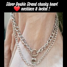 Heartlocket Necklace Silver Or Gold. Beautiful Chunky Double Chain, Lightweight Chain. Length Is Adjustable. Heart Is A Locket So U Can Add Ur Fave Pic Or Leave Empty. Can Be Worn On Either Side, Shiny Or Floral Design. Pick Your Favorite Or Get Both. Available In Silver Or/And Gold. Super Trendy. Made Of Gold Plated Resin So It's Not Too Heavy. Tag: Juicy Tiffany My Whole Closet Is Bogo Buy2 Get1 Free- Or 30% Off 5+ Items I Accept Reasonable Offers 5000+ Listings!! Silver Metal Chain Necklace With Heart Charm, Silver Heart Pendant Chain Necklace With Chunky Chain, Silver Heart Shaped Double Chain Jewelry, Silver Necklace With Chunky Chain For Valentine's Day, Silver Heart Shaped Chain Necklace With Chunky Chain, Double Chain Necklace Silver, Heart Locket Necklace Silver, Southwestern Necklace, Chain Necklace Silver