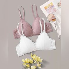 ***Brand New Never Worn*** Scallop Lace Bra Set Of 2 Bought On Amazon For $19.99. (See Last Pic). Size: 36c *Size: 36c Ships Same Day. Other Sizes Are Available But May Take 7-10 Days To Ship. Please Message Me If You Need A Different Size.* Color: Purple Or White Style: Casual Type: Wireless Pattern: Plain Details: Scallop Bra Type: Underwire Fabric: High Stretch Material: Lace Care Instructions: Hand Or Machine Wash Delicate This Is Two Piece Set. Bra And Under Set, Women Bras, Lace Bra Set, Bralette Crop Top, Bra Types, Wireless Bra, Black Bra, Black Sports Bra, Pink Bra