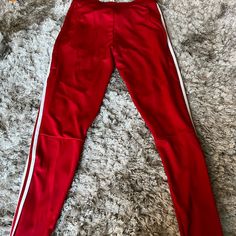 Brand New With Tags Womens Size Small Pants Red Stretch Full-length Sweatpants, Red Stretch Full Length Sweatpants, Adidas Red Casual Bottoms, Red Casual Adidas Bottoms, Adidas Stretch Pants With Three Stripes, Red Fitted Sweatpants For Athleisure, Red Adidas Athleisure Pants, Adidas Sporty Red Bottoms, Red Fitted Sporty Pants