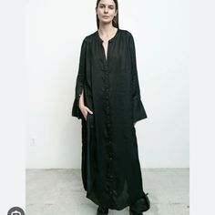 Brand New With Tags. Black Size Xxs. Very Long. Elegant Black Button-up Maxi Dress, Casual Black Maxi Dress With Button Closure, Elegant Black Maxi Dress With Button Closure, Oversized Black Dress With Buttons, Oversized Black Dresses With Buttons, Chic Black Shirt Dress With Button Closure, Black Shirt Dress With Buttons For Daywear, Black Buttoned Shirt Dress For Daywear, Black Long Sleeve Maxi Dress With Buttons